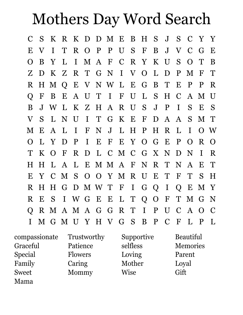 Mothers Day Word Search 