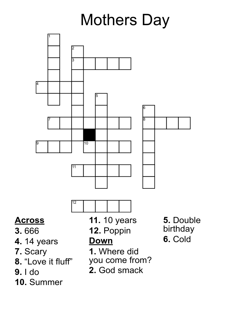 Mothers Day  Crossword