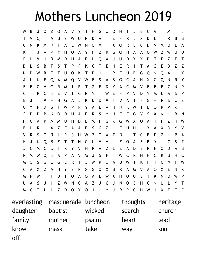 Mothers Luncheon 2019 Word Search