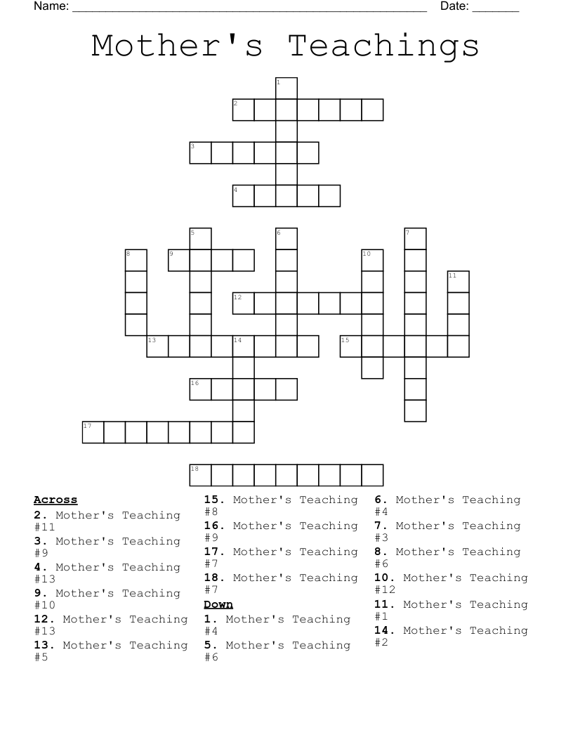 Mother's Teachings Crossword