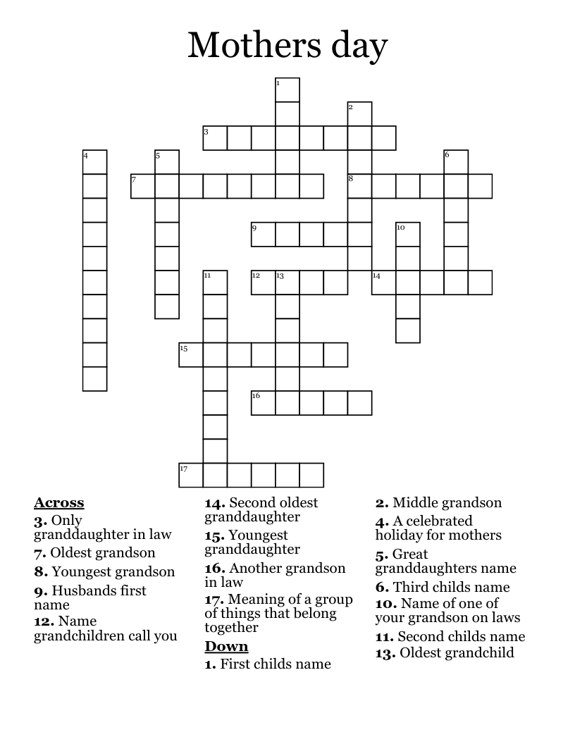 Mothers day Crossword
