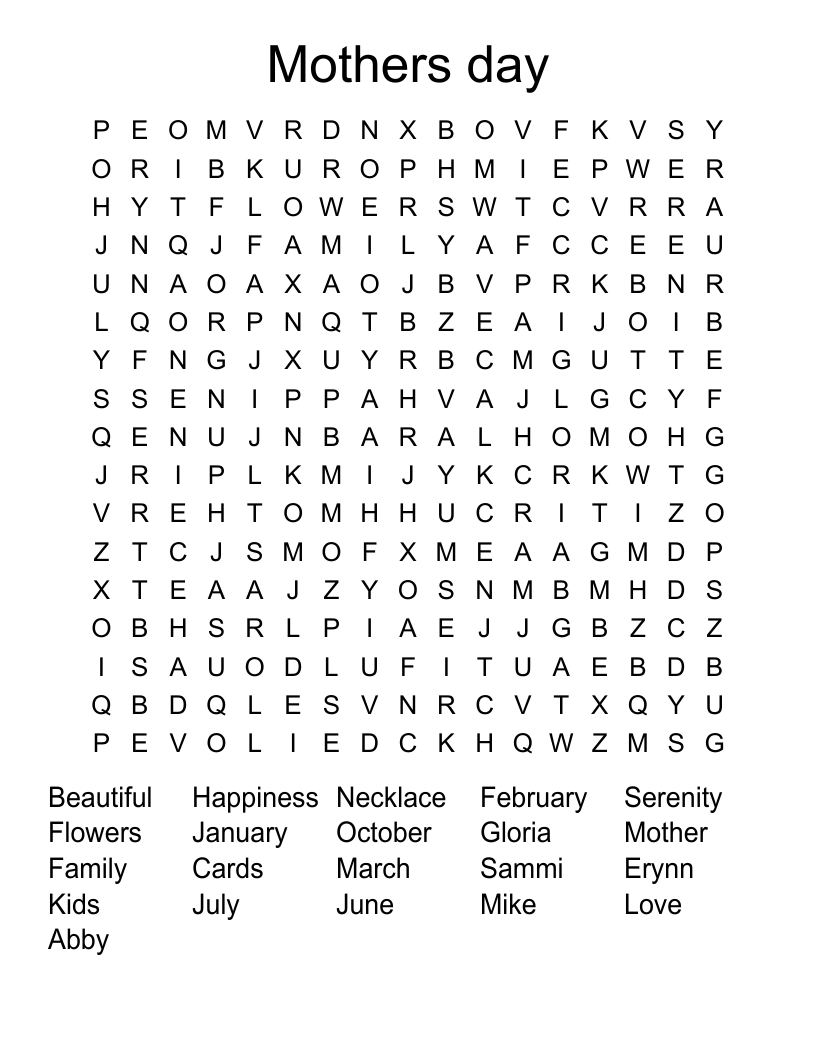 Mothers day  Word Search