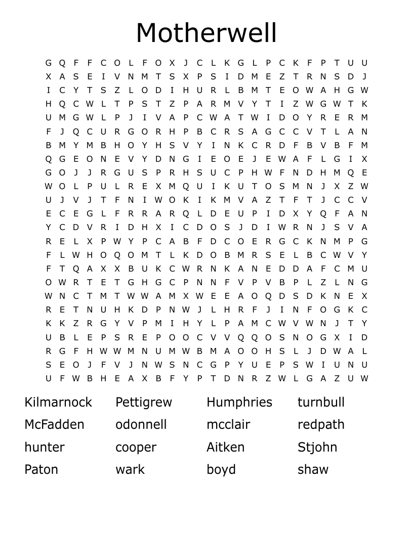 Motherwell Word Search