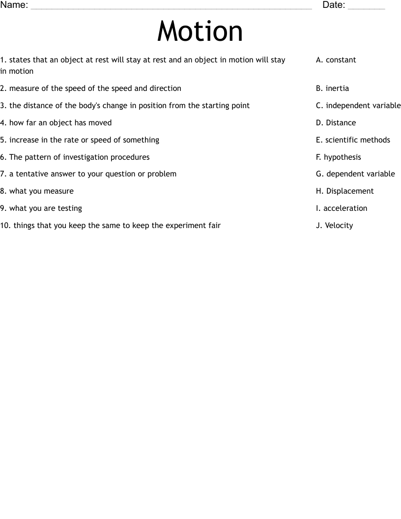 Motion Worksheet
