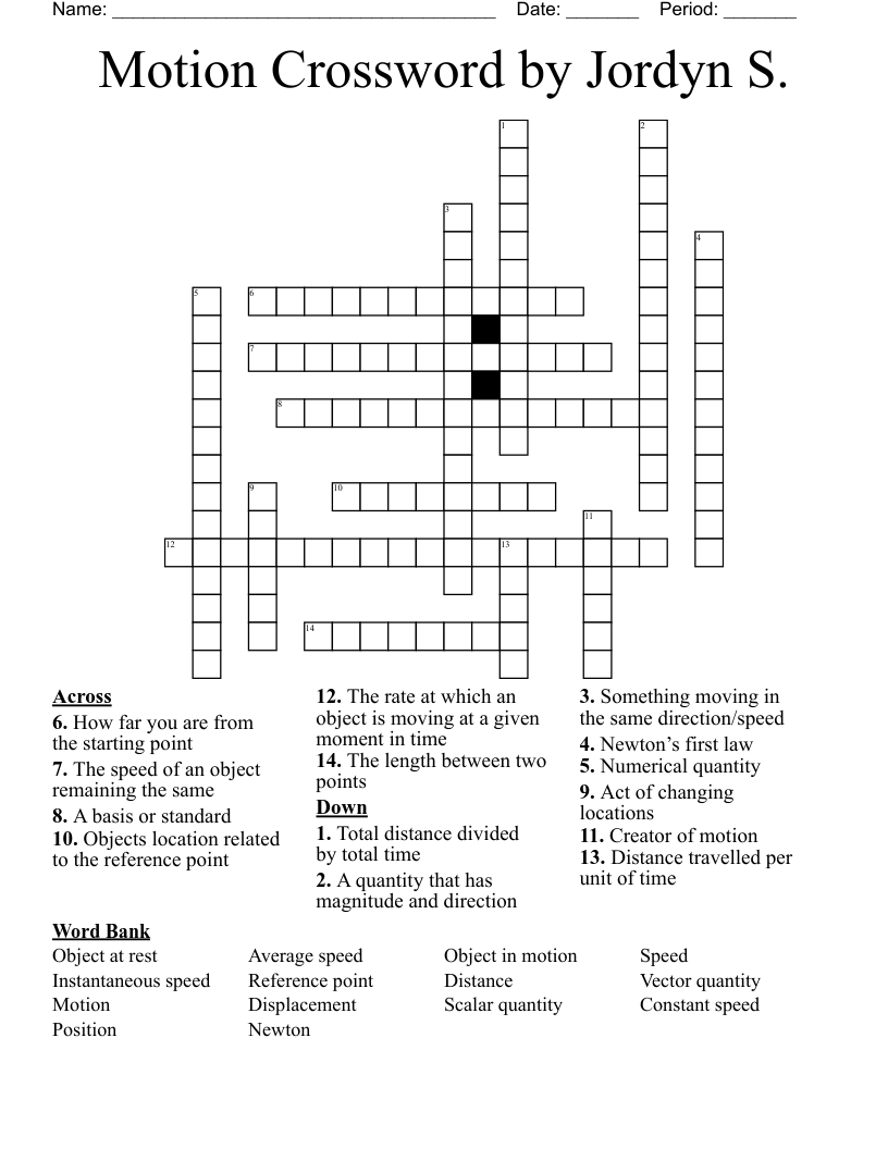 Motion Crossword by Jordyn S. 