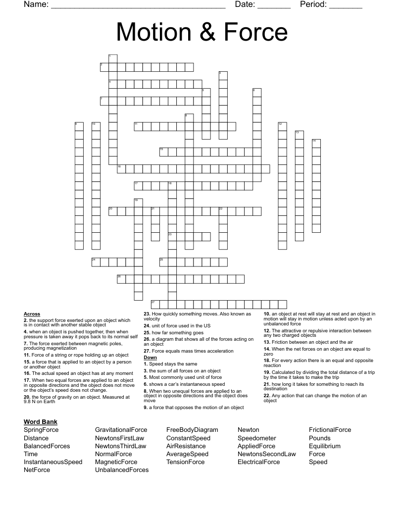 Motion & Force Crossword