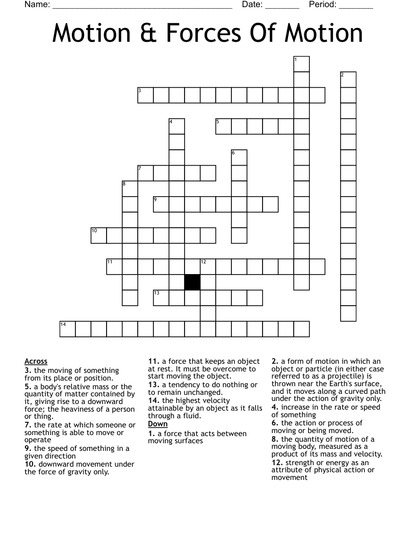 Motion & Forces Of Motion Crossword