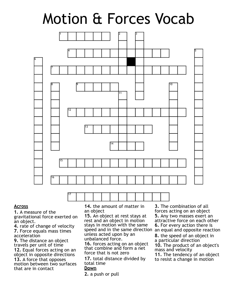 Motion & Forces Vocab Crossword