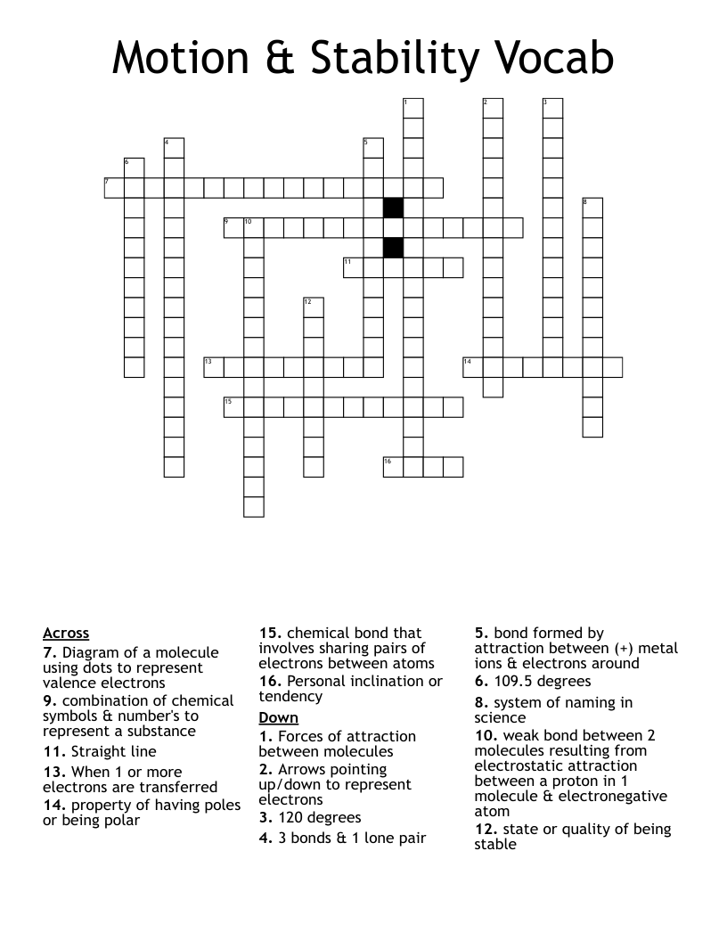 Motion & Stability Vocab Crossword
