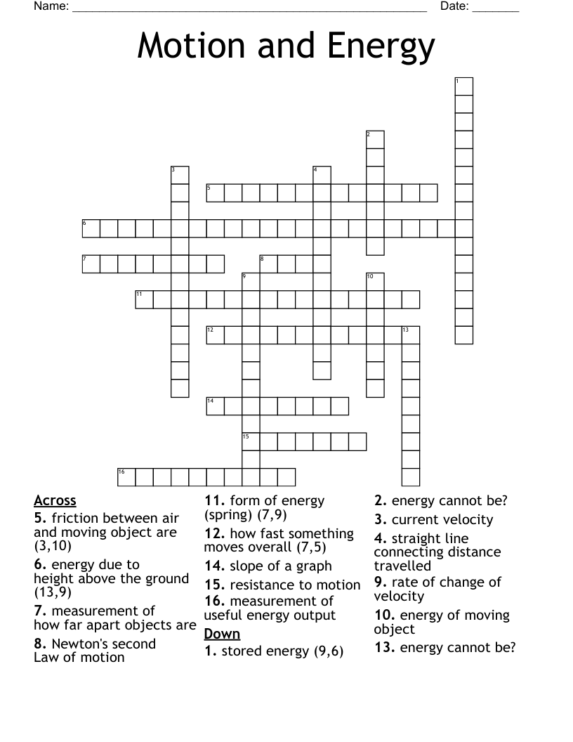 Motion and Energy Crossword