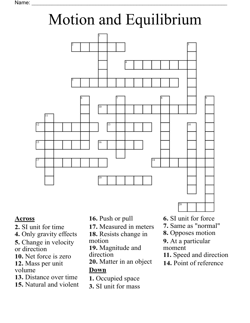 Motion and Equilibrium Crossword