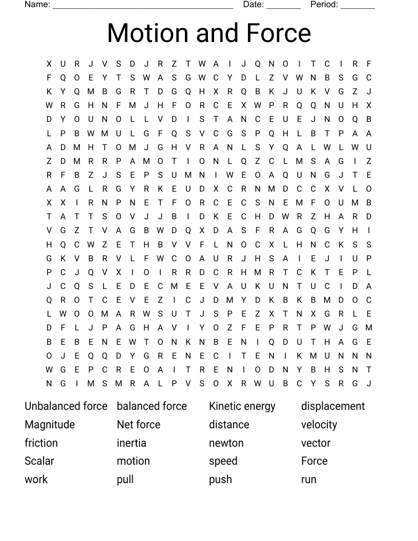 Motion and Force Word Search