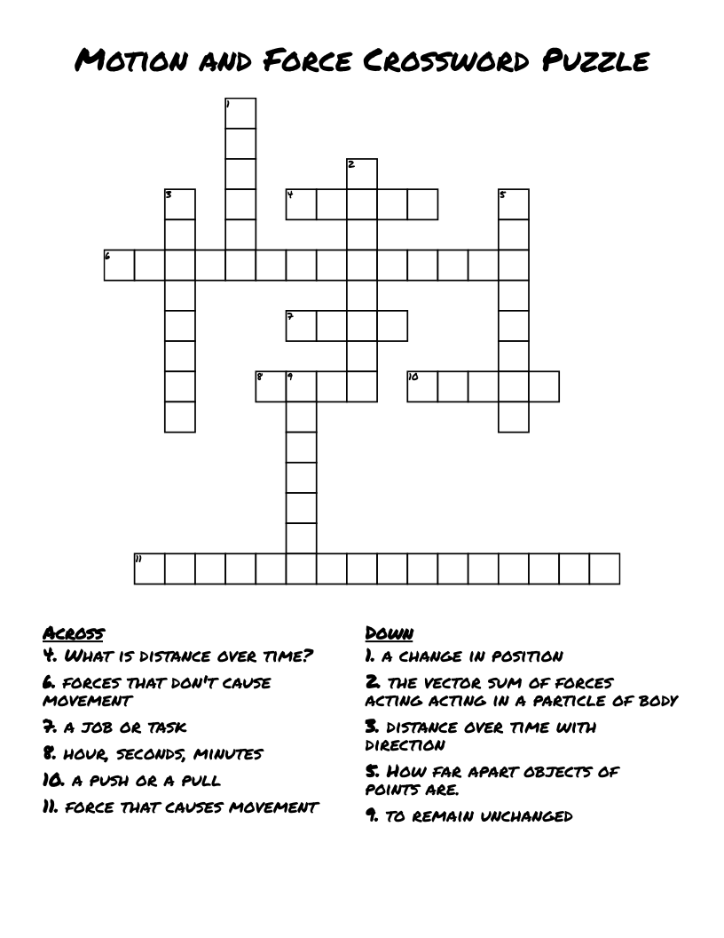 Motion and Force Crossword Puzzle