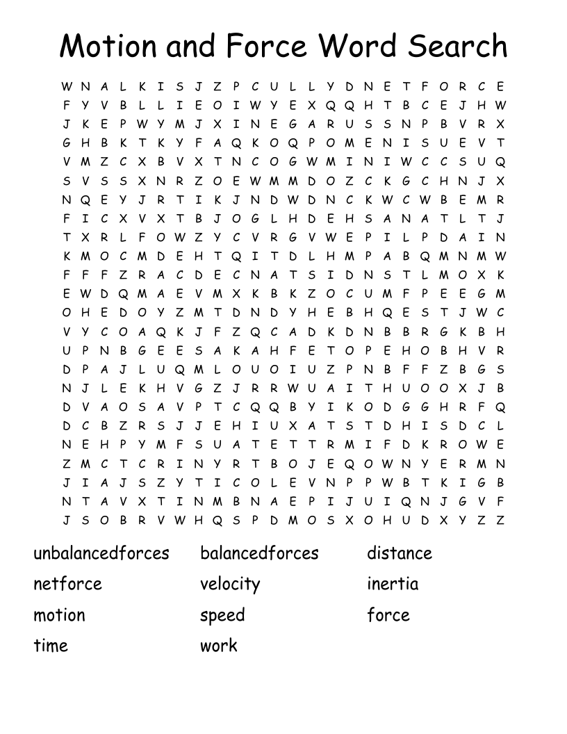 Motion and Force Word Search