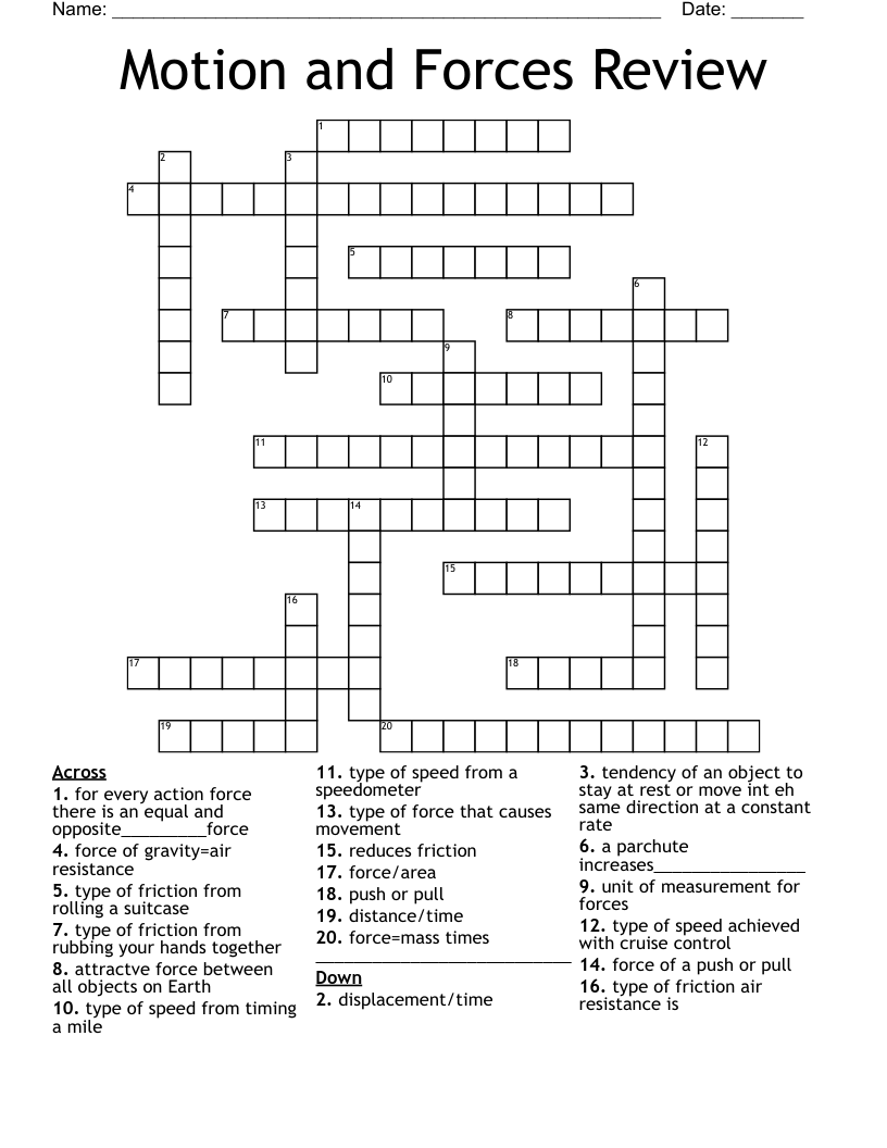 Motion and Forces Review  Crossword