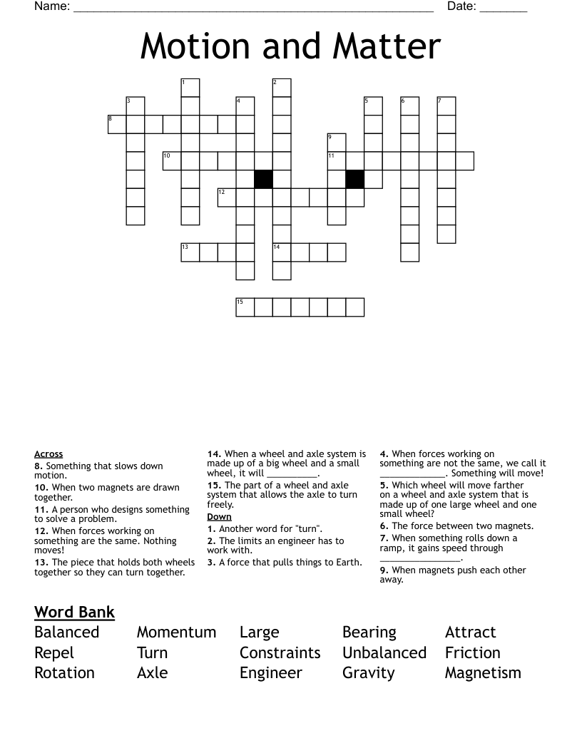 Motion and Matter Crossword