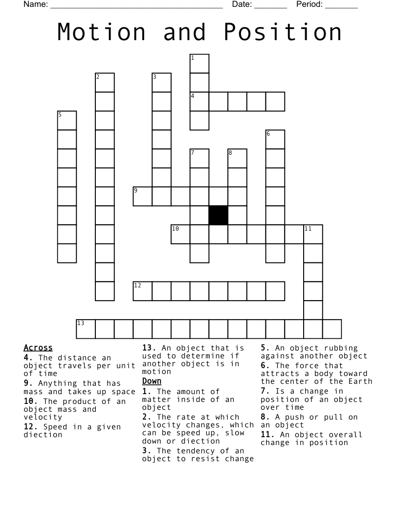 Motion and Position Crossword