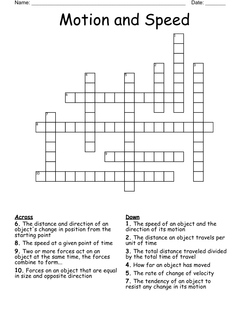 Motion and Speed Crossword