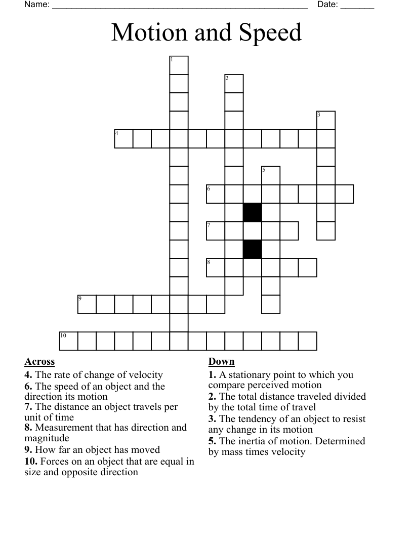 Motion and Speed Crossword