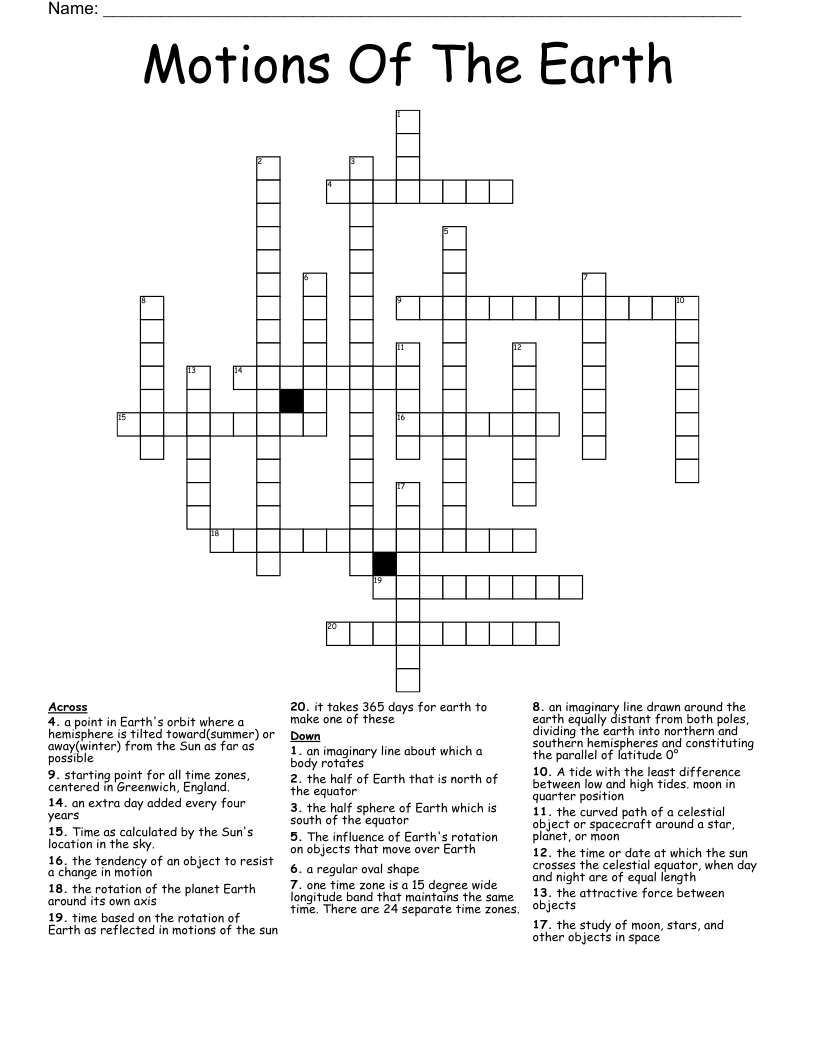 Motions Of The Earth  Crossword
