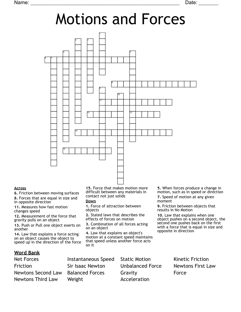 Motions and Forces Crossword