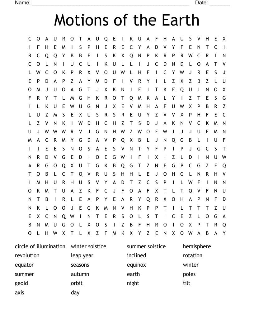 Motions of the Earth Word Search
