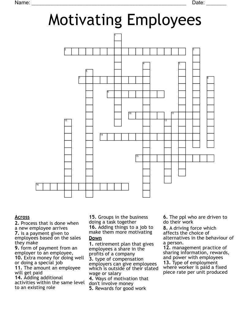 Motivating Employees Crossword