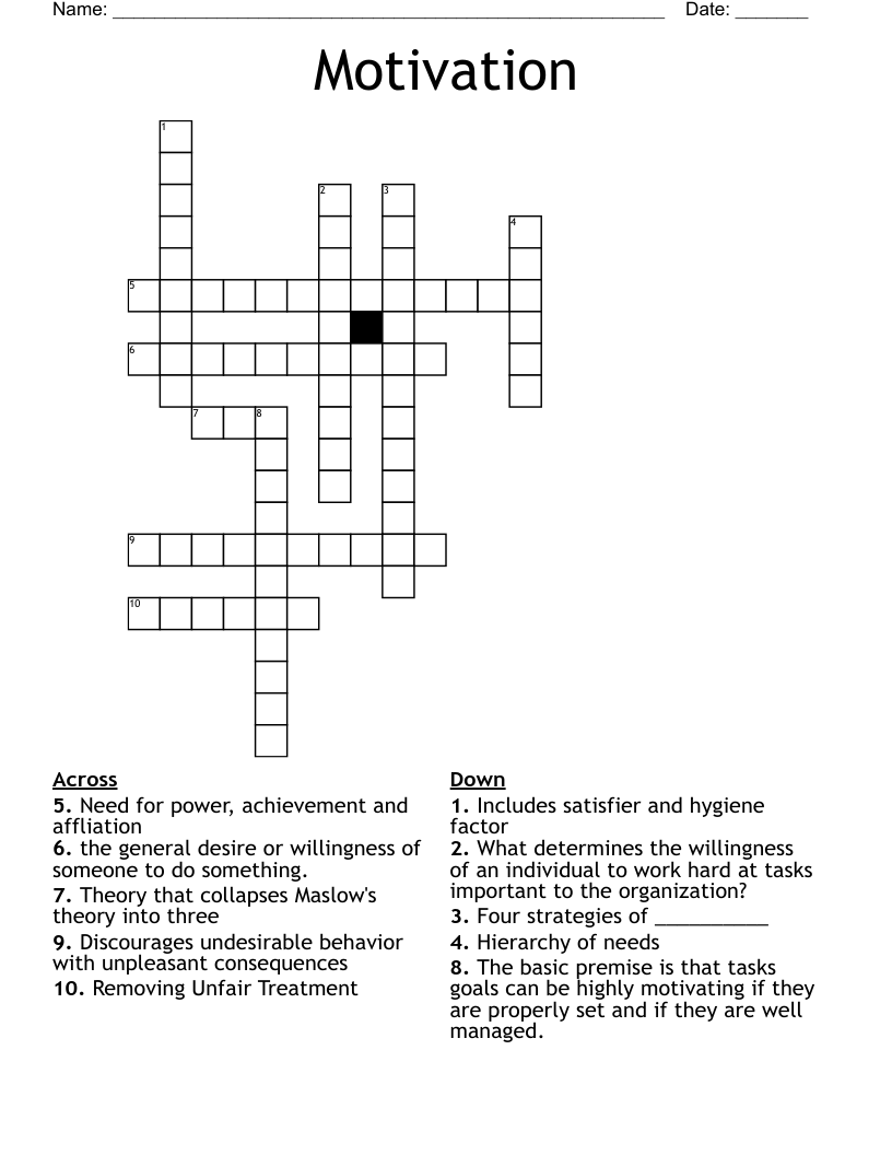 Motivation Crossword