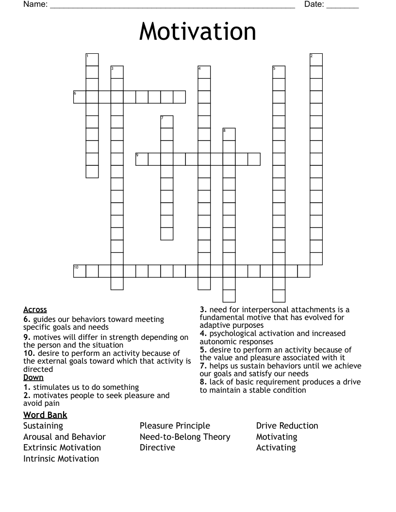 Motivation Crossword