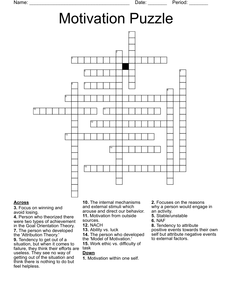 Motivation Puzzle Crossword