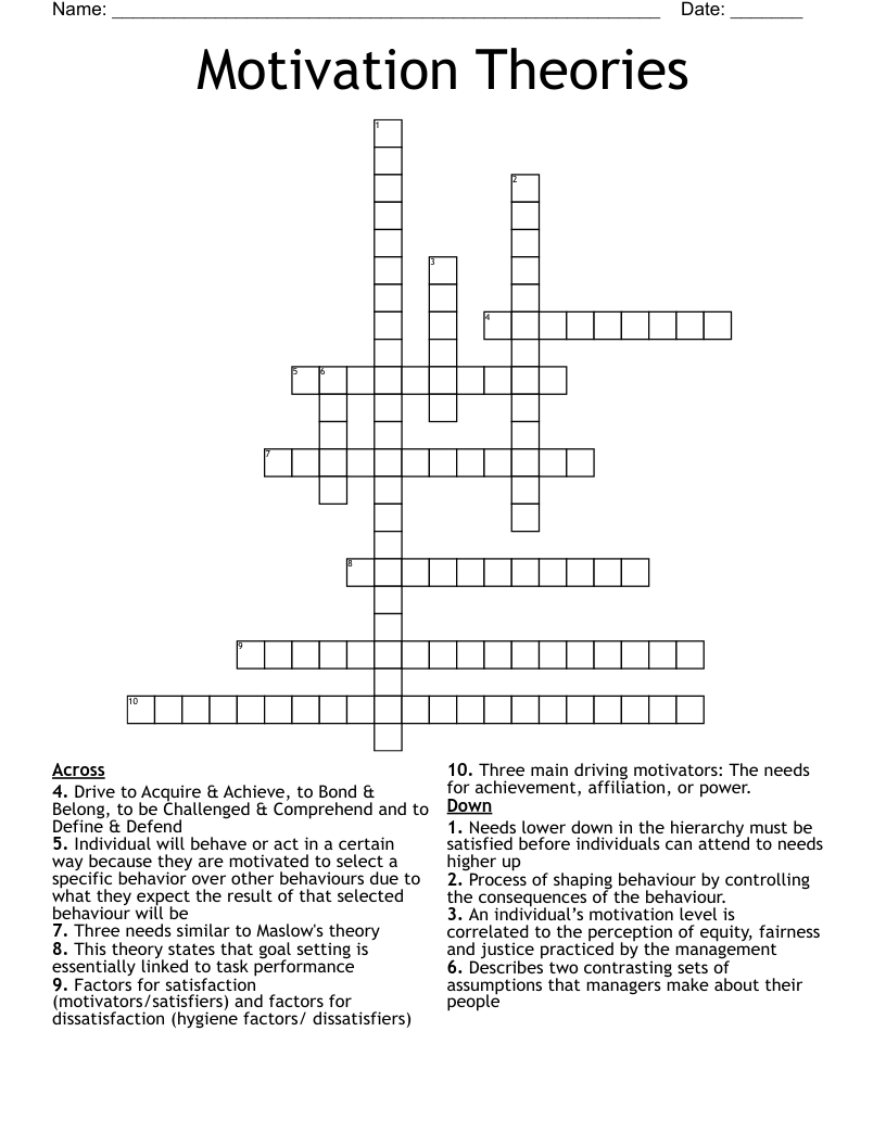 Motivation Theories Crossword