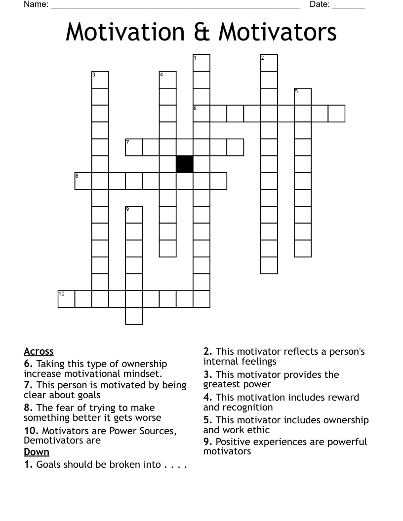 Motivation & Motivators Crossword