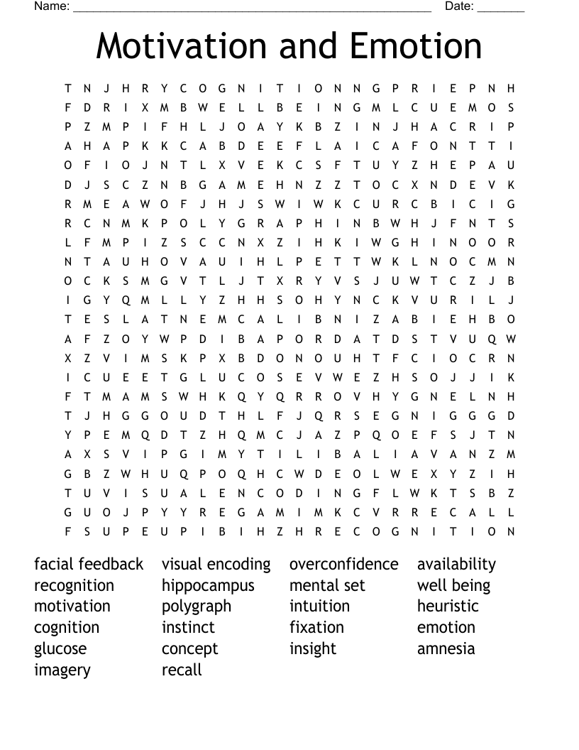 Motivation and Emotion Word Search
