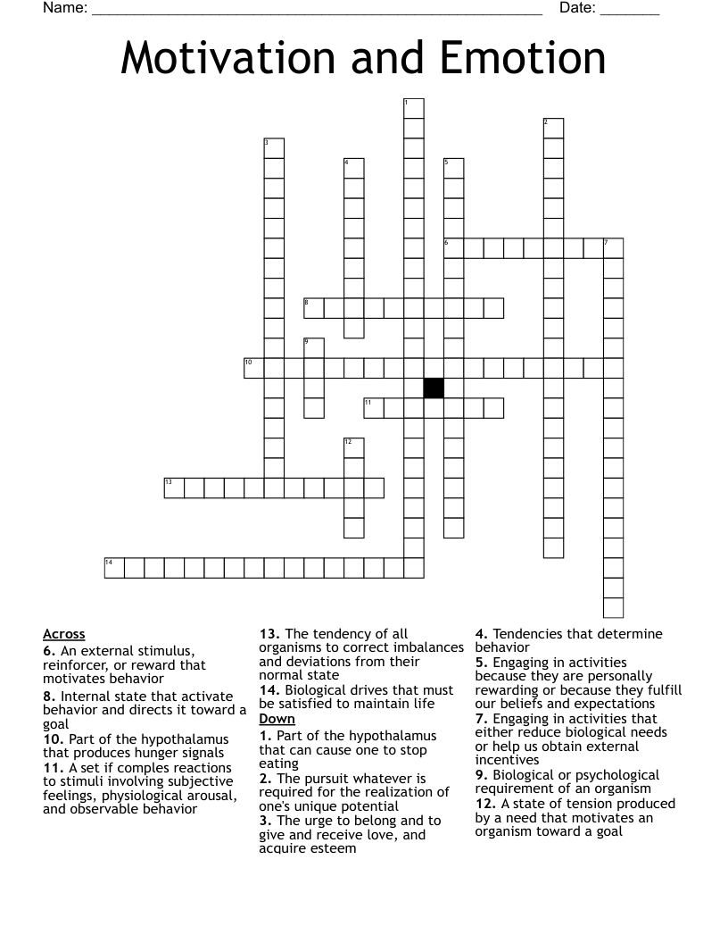 Motivation and Emotion Crossword