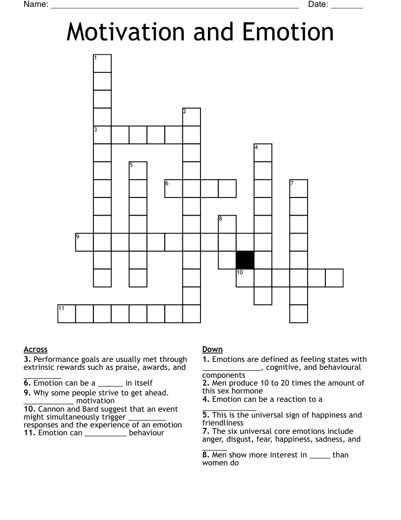 Motivation and Emotion  Crossword