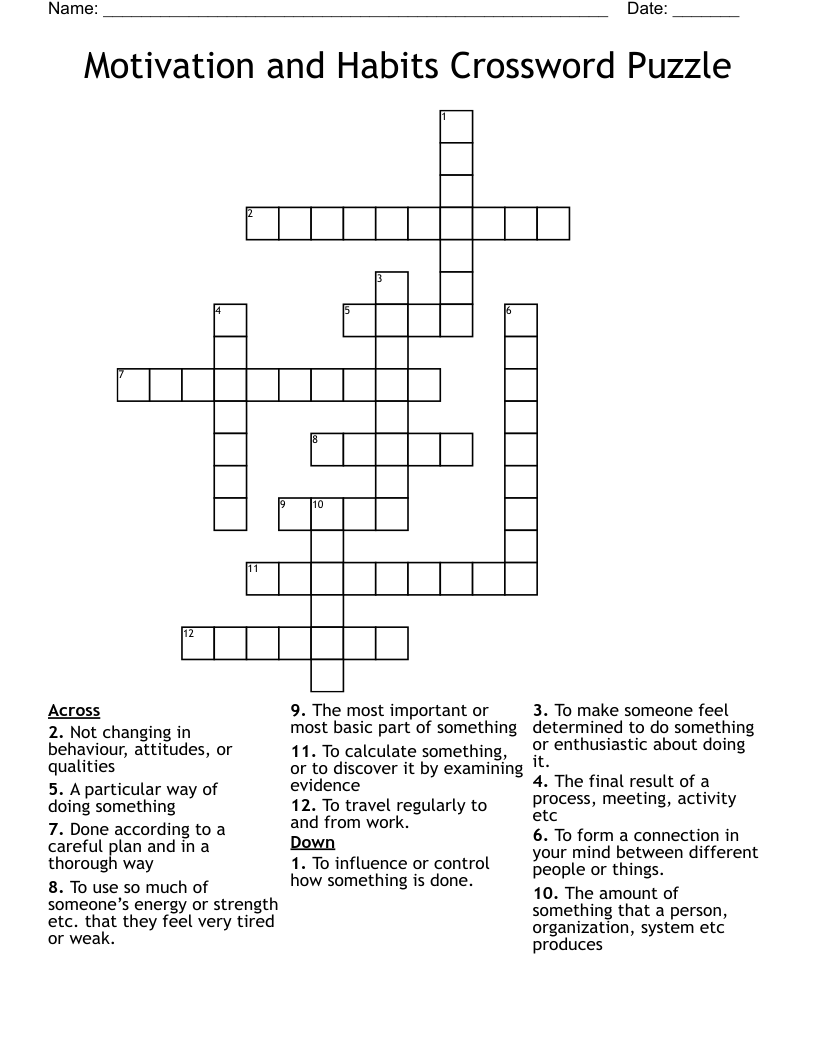 Motivation and Habits Crossword Puzzle