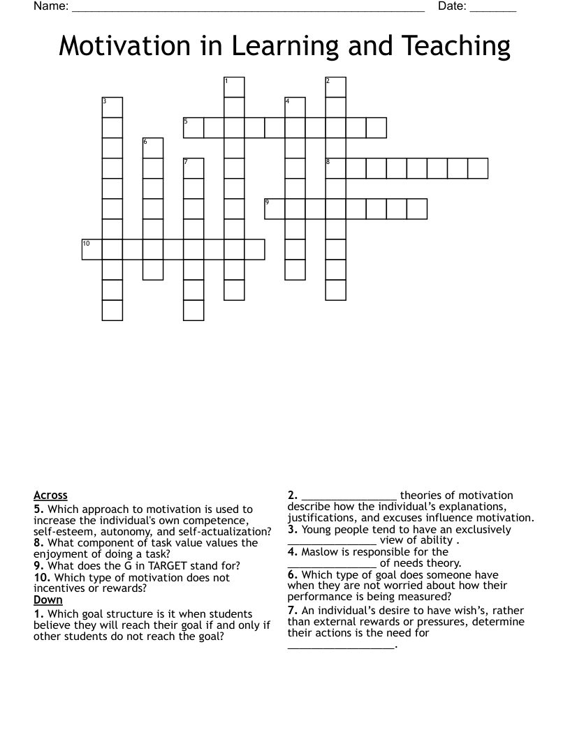 Motivation in Learning and Teaching Crossword