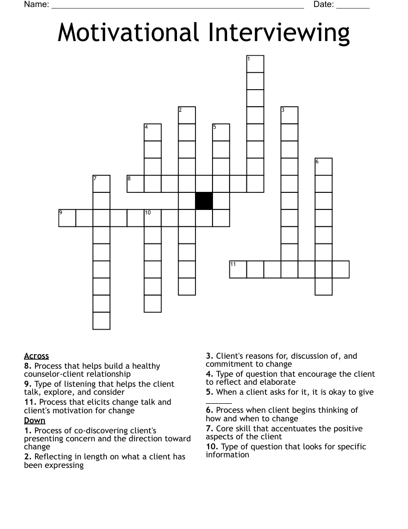 Motivational Interviewing Crossword