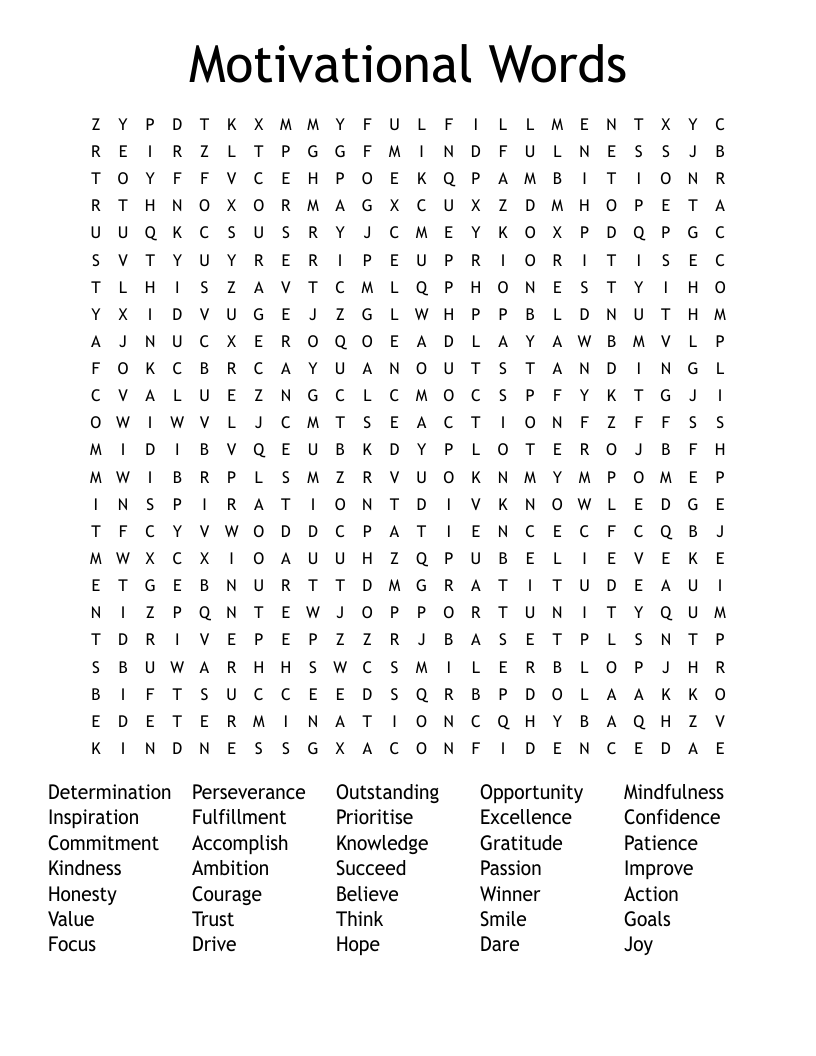 Motivational Words Word Search
