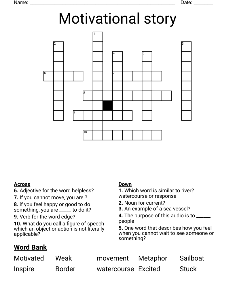 Motivational story Crossword