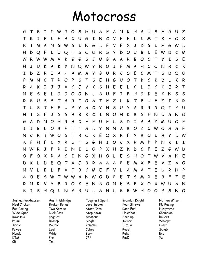 Motocross  Word Search