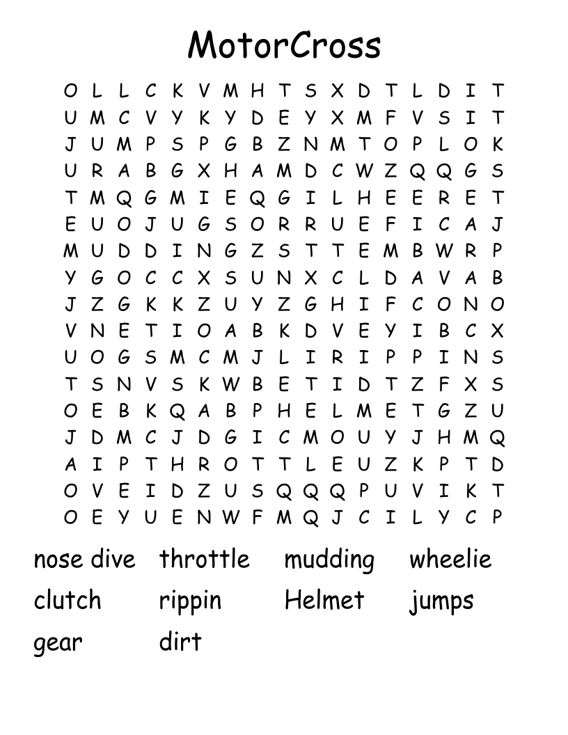 MotorCross Word Search