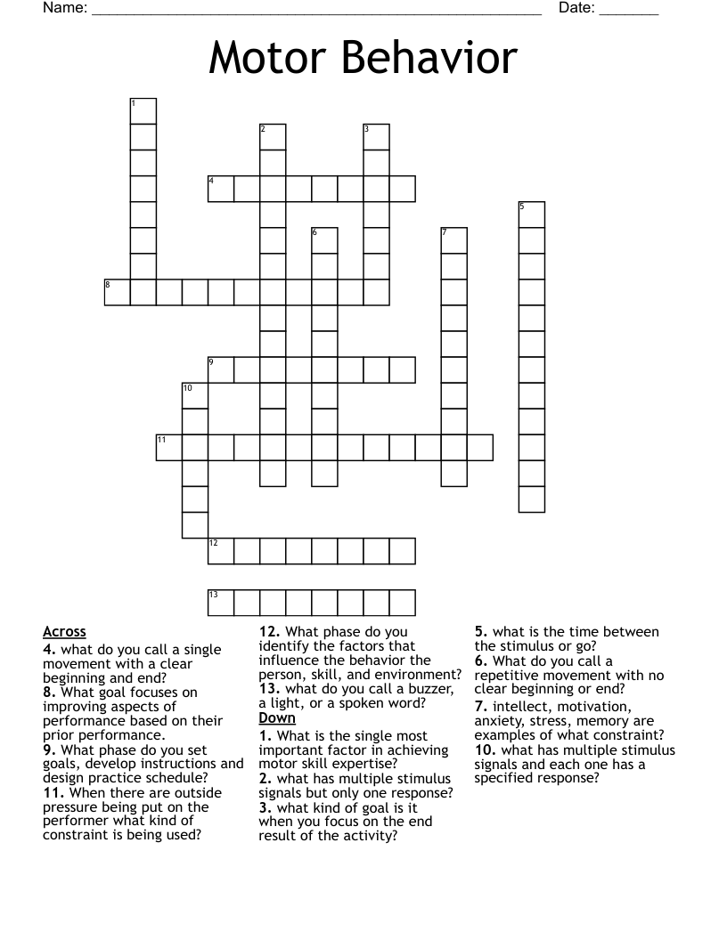Motor Behavior Crossword