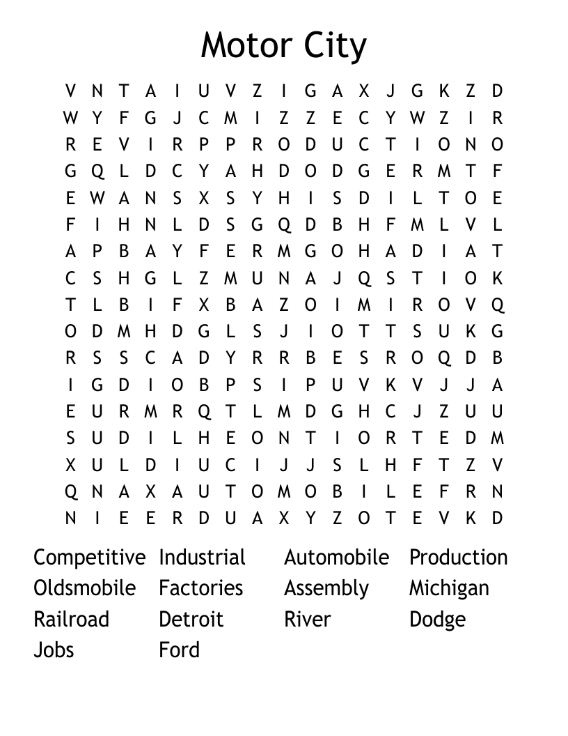 Motor City Word Search