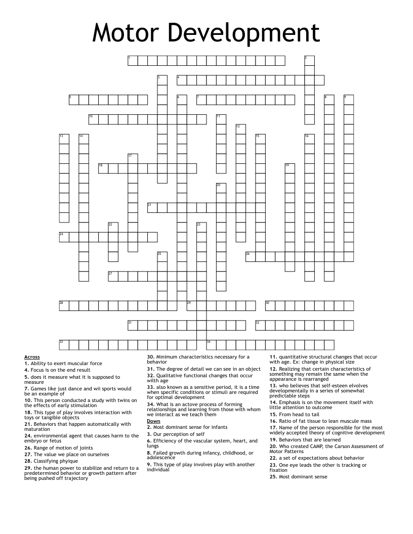 Motor Development Crossword