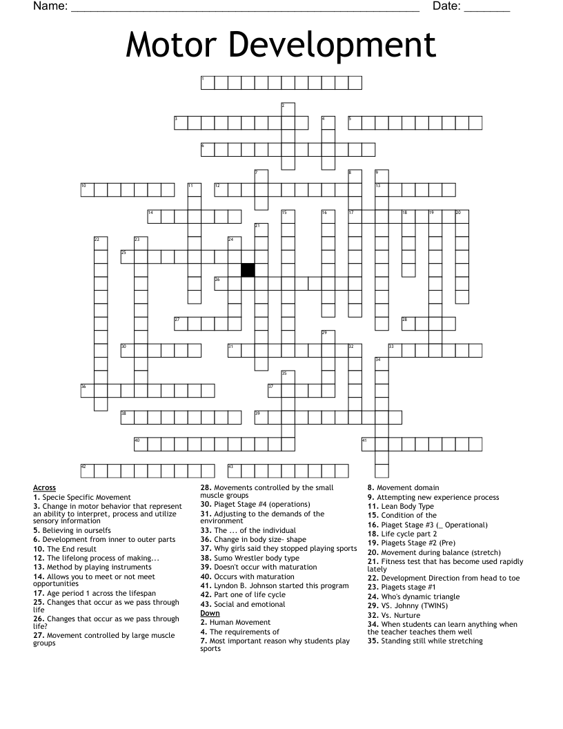 Motor Development Crossword