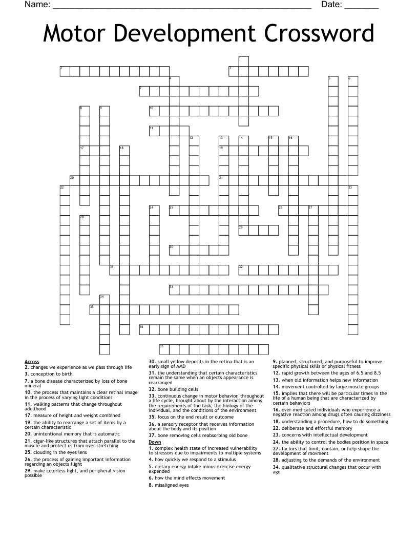 Motor Development Crossword
