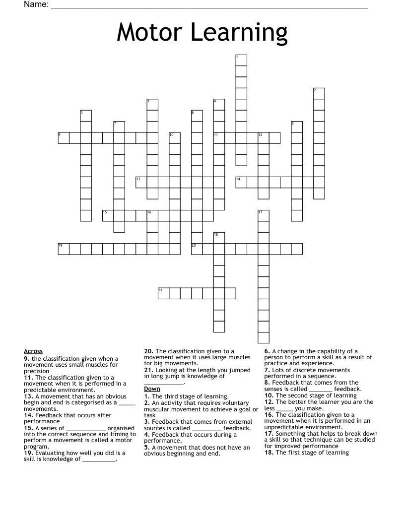 Motor Learning  Crossword