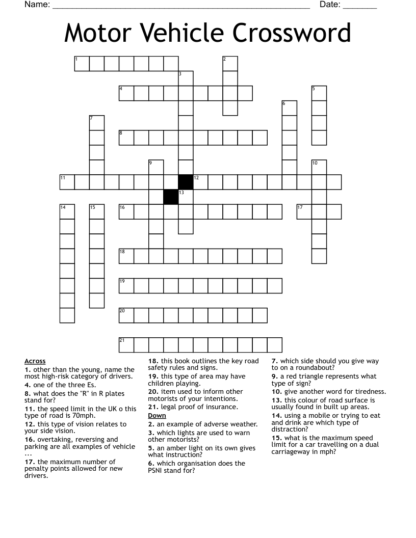 Motor Vehicle Crossword