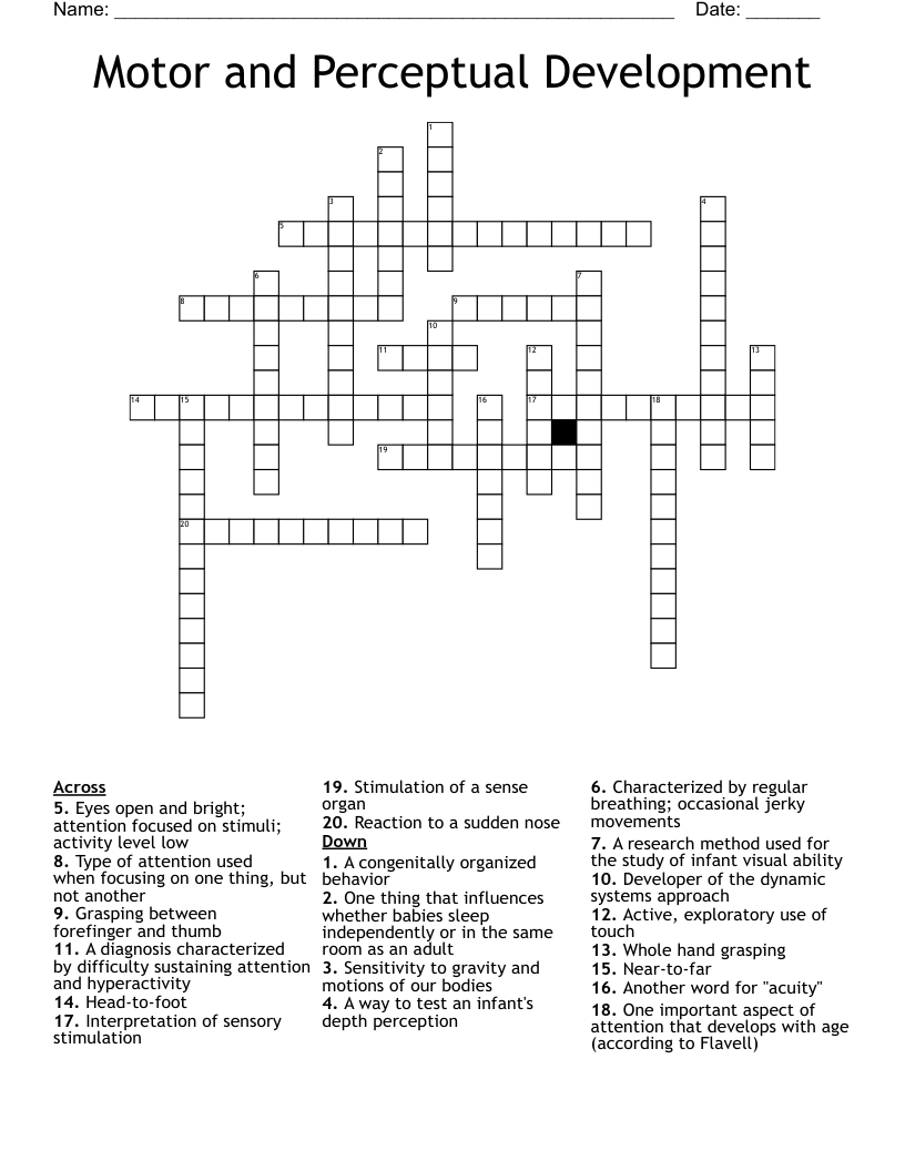 Motor and Perceptual Development Crossword